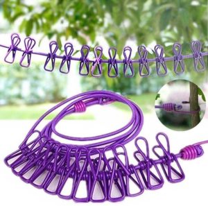 Multi Functional Portable Drying Rope With 12 Clips And 2 Hooks