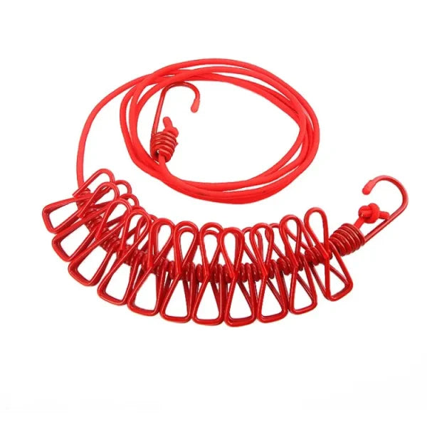 Multi Functional Portable Drying Rope With 12 Clips And 2 Hooks