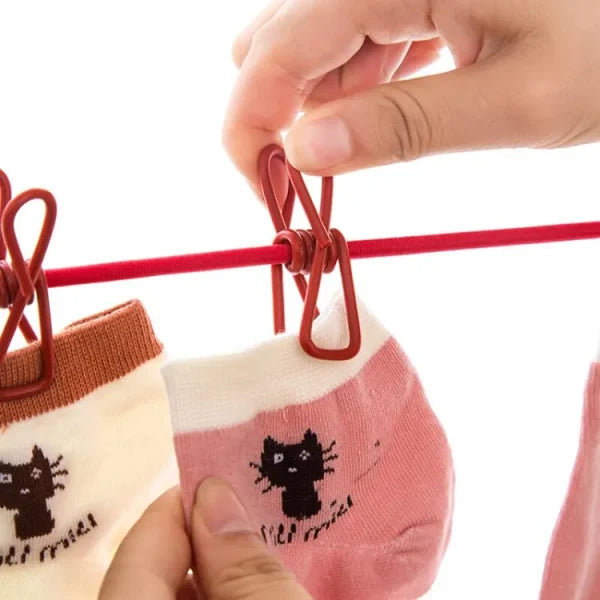 Multi Functional Portable Drying Rope With 12 Clips And 2 Hooks