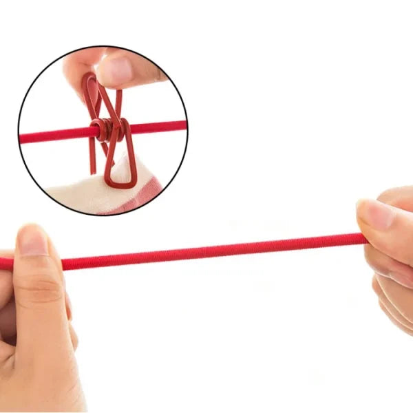 Multi Functional Portable Drying Rope With 12 Clips And 2 Hooks