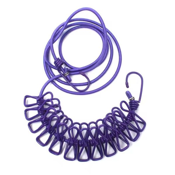 Multi Functional Portable Drying Rope With 12 Clips And 2 Hooks