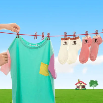 Multi Functional Portable Drying Rope With 12 Clips And 2 Hooks